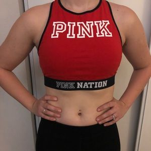 Pink Crop Haut Court Sports Bra